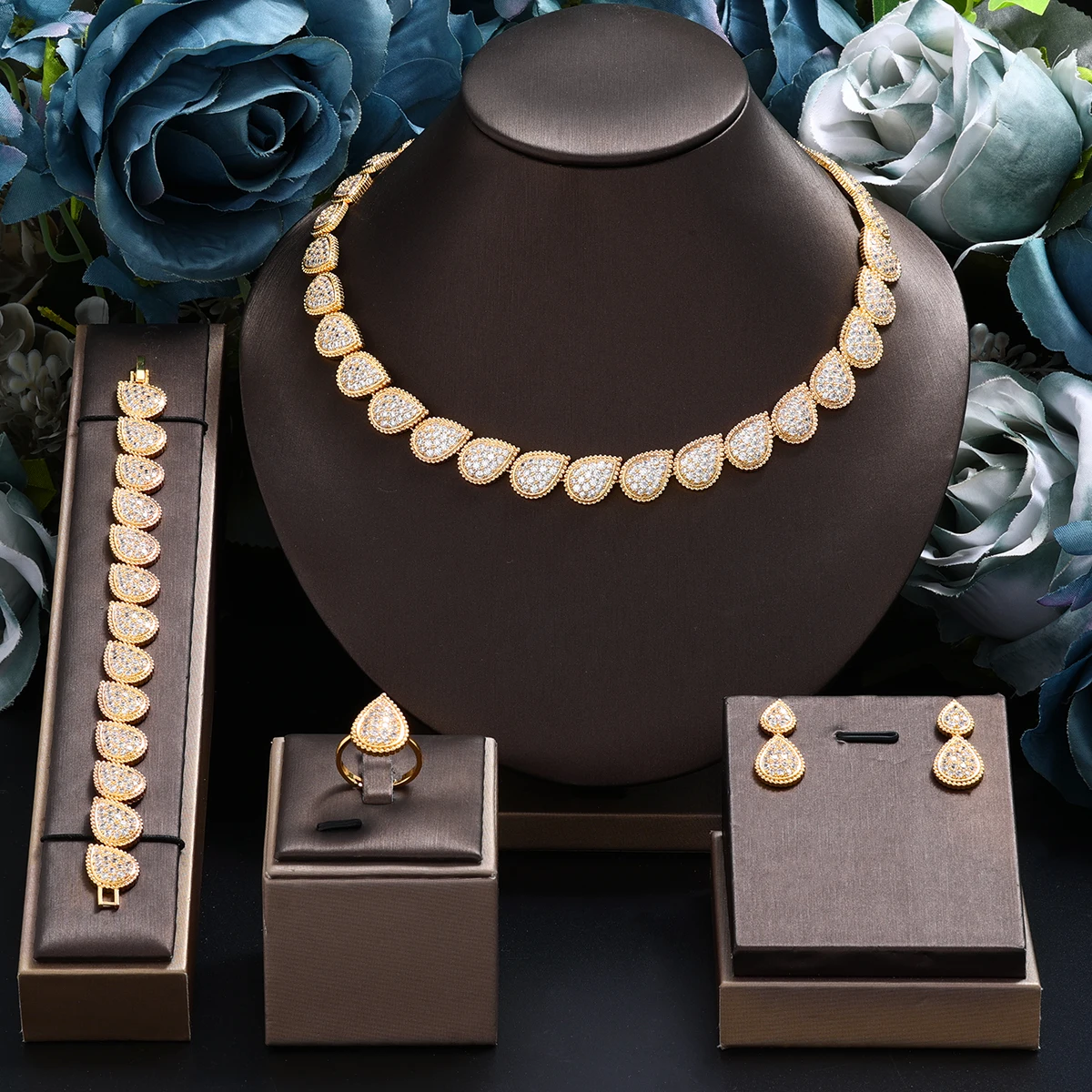 

2024 Best Selling 4-Piece Bridal Wedding Jewelry Set Dubai Nigeria Jewelry Set Women's Wedding Party Accessories Design