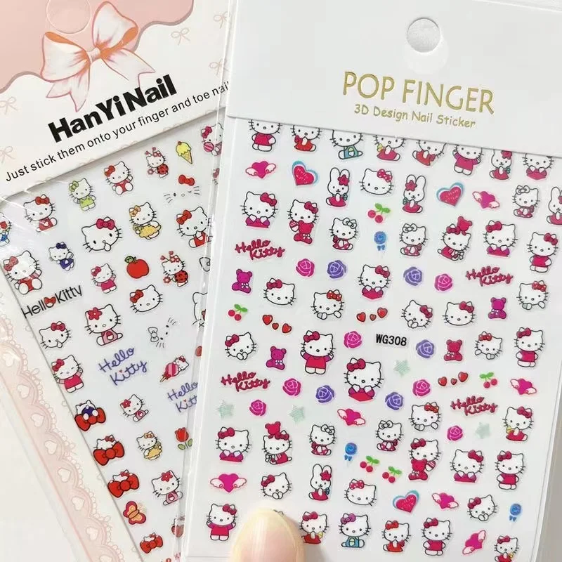 

1PCS Miniso 3D Hello Kitty Nail Sticker Ladies Cute Nail Supplies Nail Decal My Melody Kuromi Cinnamoroll Cartoon Design Sticker