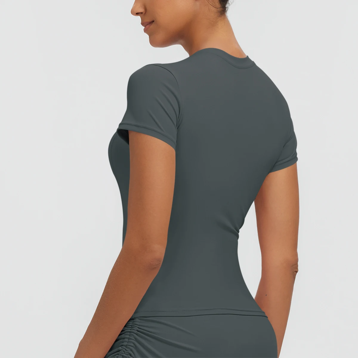 Neues Damen Sommer Yoga Kurzarm T-Shirt Lauf- und Radsport Einfarbiges Schnelltrocknendes Workout-Oberteil Enganliegend Atmungsaktive Yoga-Kleidung – Detail 37