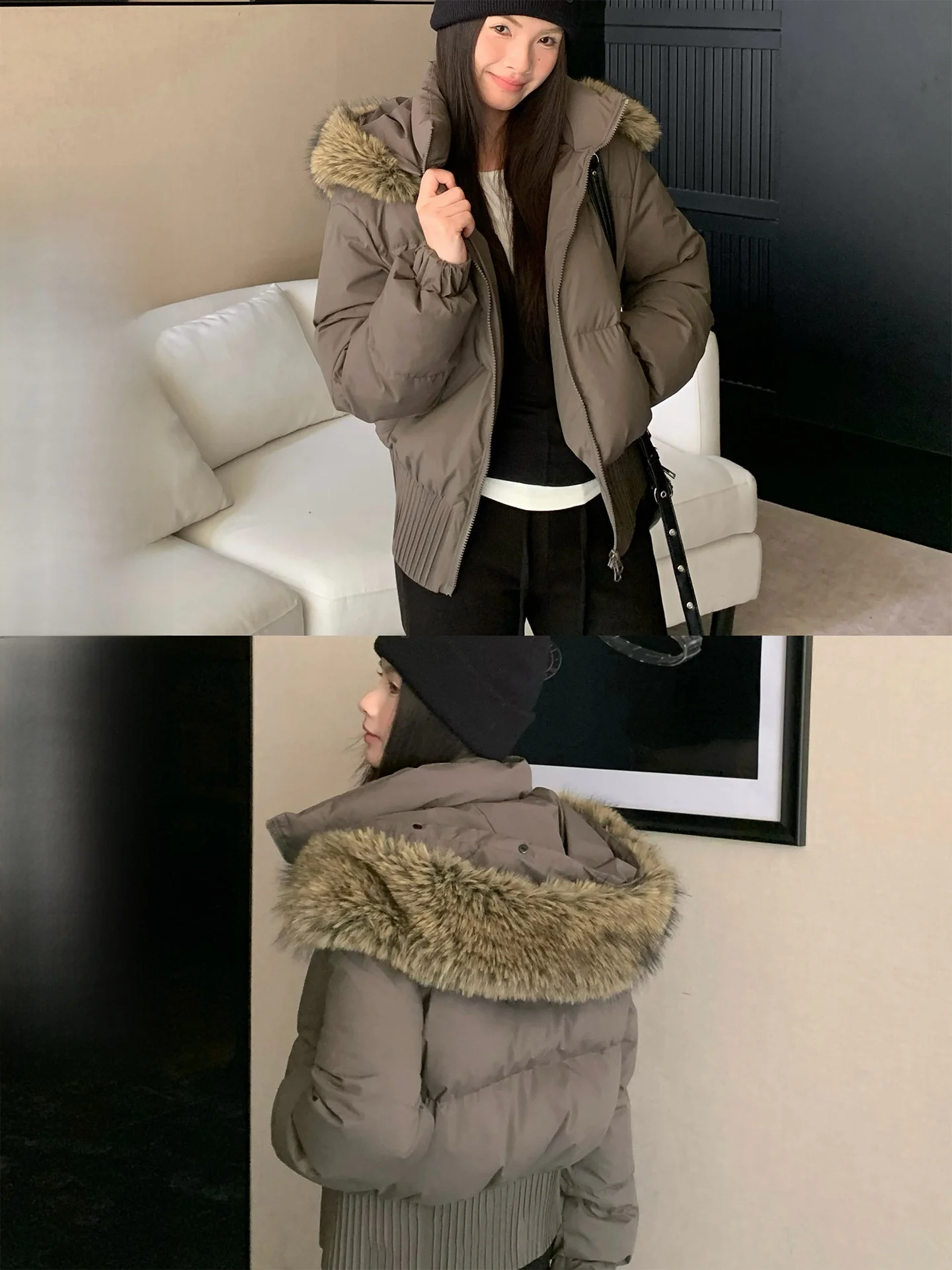

Women's Thiened Hooded down Jaet een 90 White Du Feather Bread Sle ort Coat Warm Casual Sle Zipper Closure
