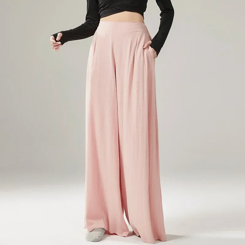 سراويل الرقص الحديثة سحابة القطن والكتان السراويل الخريف والشتاء متعددة الاستخدامات لون الكتان الجديد فضفاضة التدريب السراويل واسعة الساق