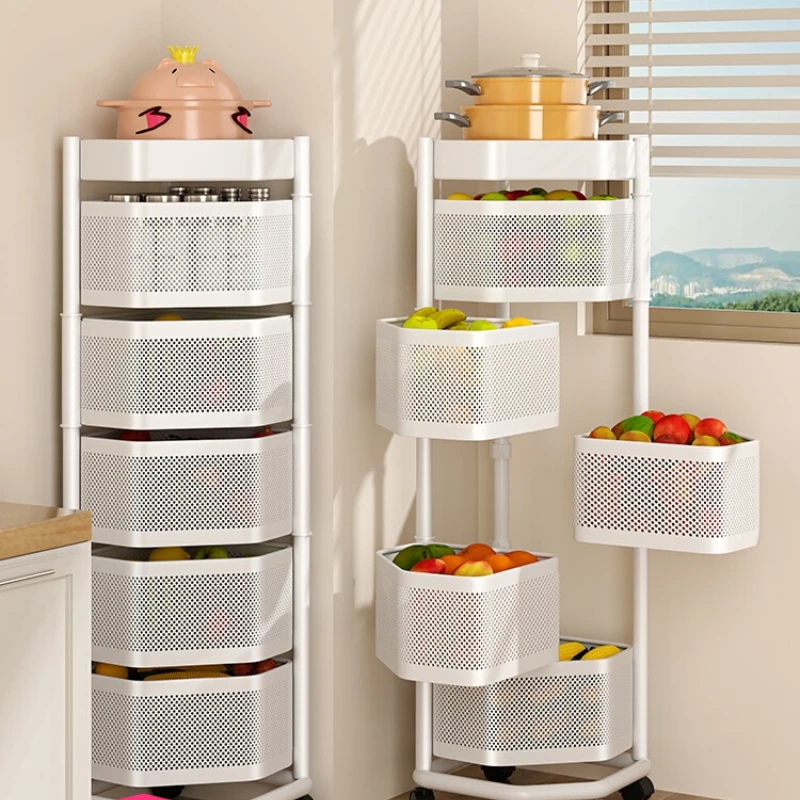 Kitchen rotating vegetable basket shelves, corner vegetable shelves, multi-layer floor-to-ceiling corner triangle fruit