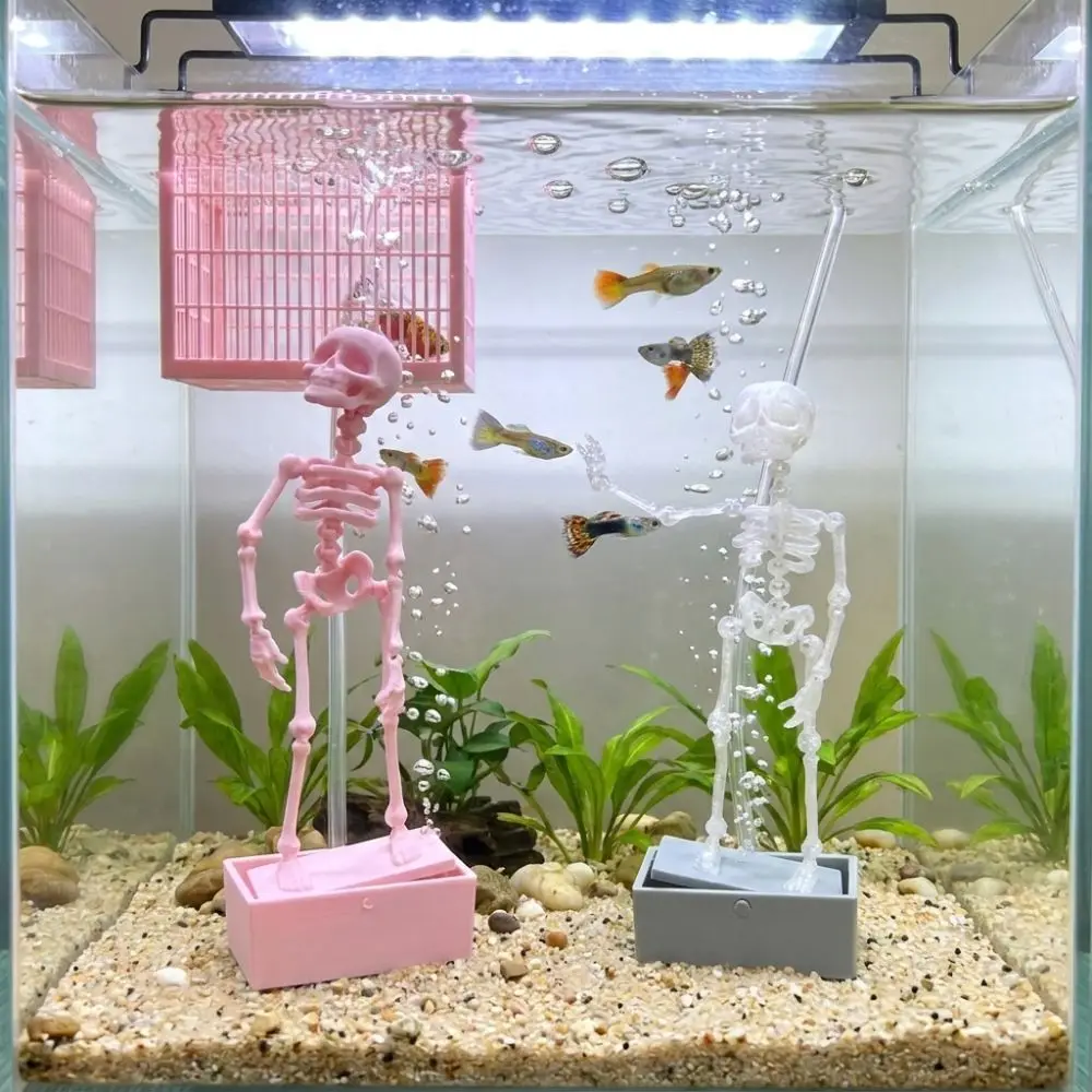 3D Printed Dancing Skeleton Aquarium Bubbler Plastic with Air Tube Dynamic Skeleton Bubbler Gothic Air Driven