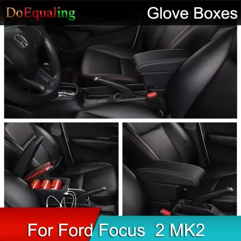 For Ford Focus Fox 2 MK2 Car Armrest Storage Box Interior Replacement Parts Storage Armrests Boxes Accessories USB