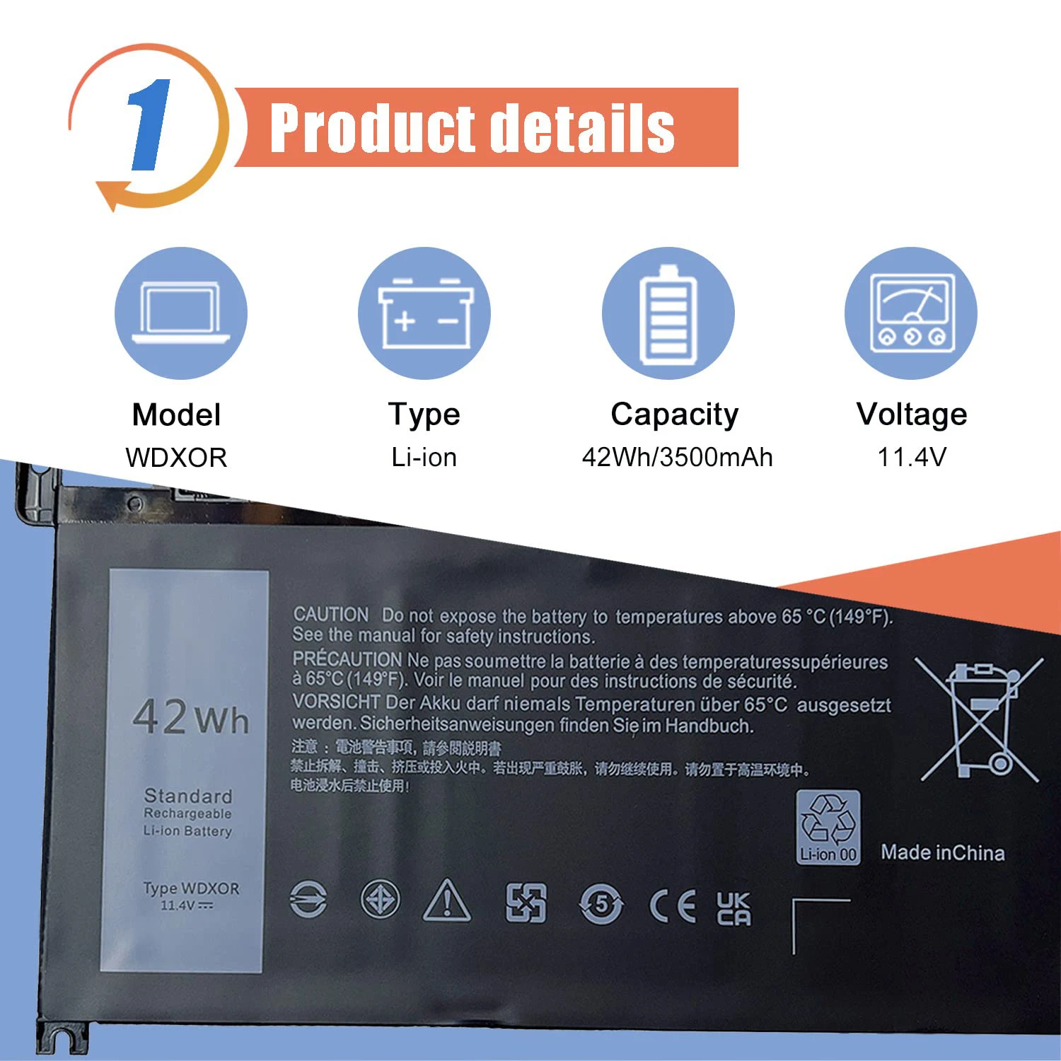 WDX0R WDXOR Battery for Dell Inspiron 13 15 5000 7000 14 3000 17 5000 Series 5570 7579 7378 5567 7573 5565 5379 Latitude 3490