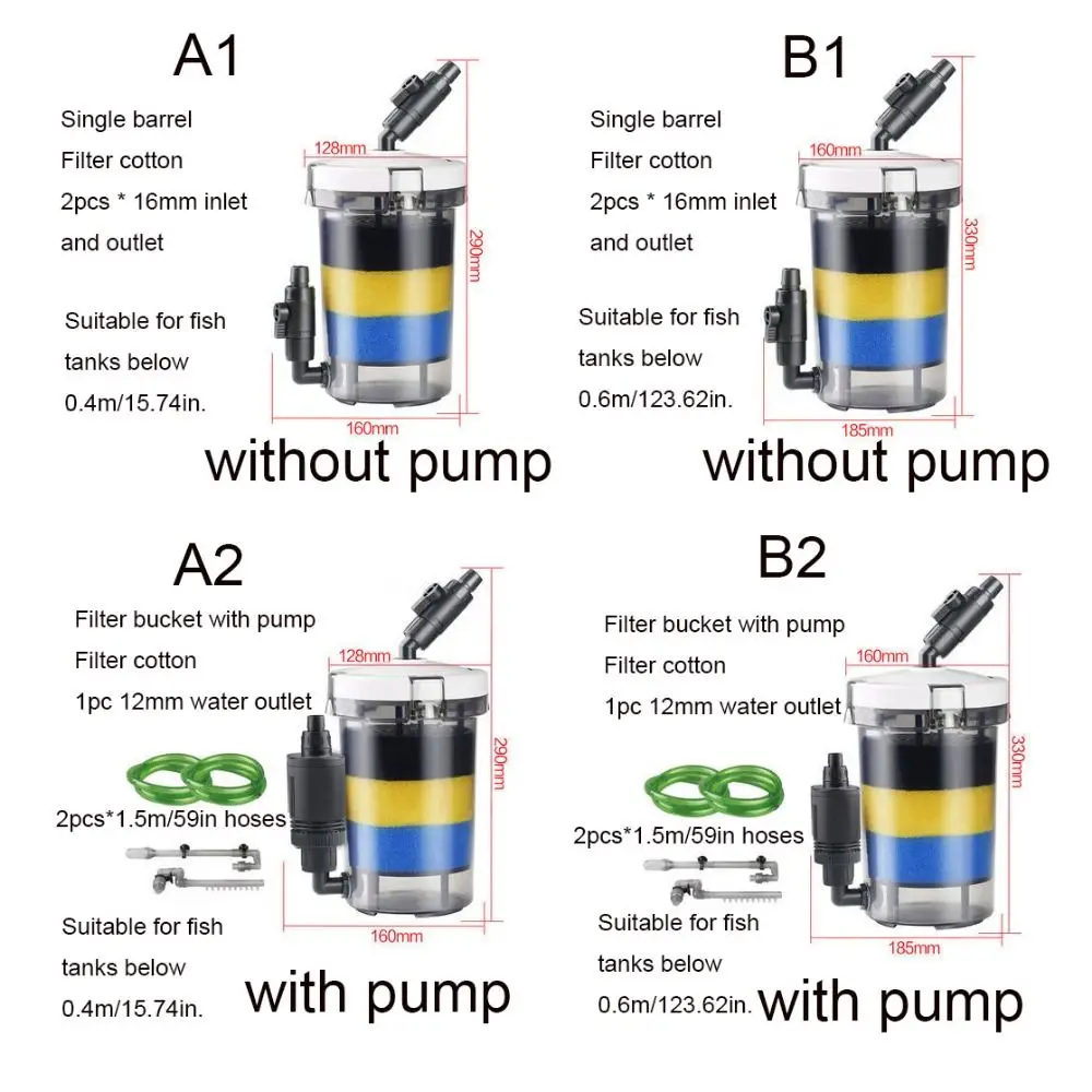 Filter tangki ikan pra-filter, plastik 6W tangki ikan Filter eksternal transparan dengan Filter katun