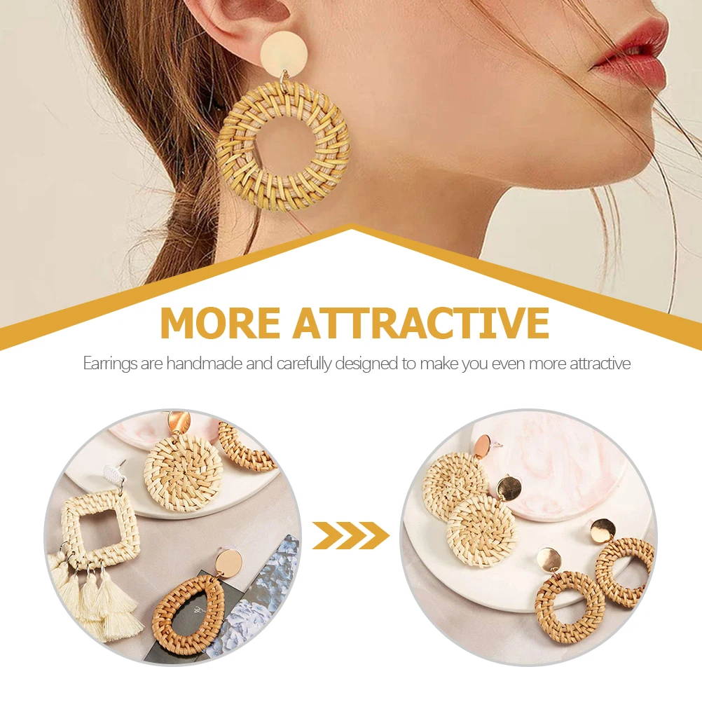 

4 Pairs Rattan Tassel Earrings Women Creative Jewelry Lightweight Comfortable Easy On Off Matching Dresses Party Casual Daily