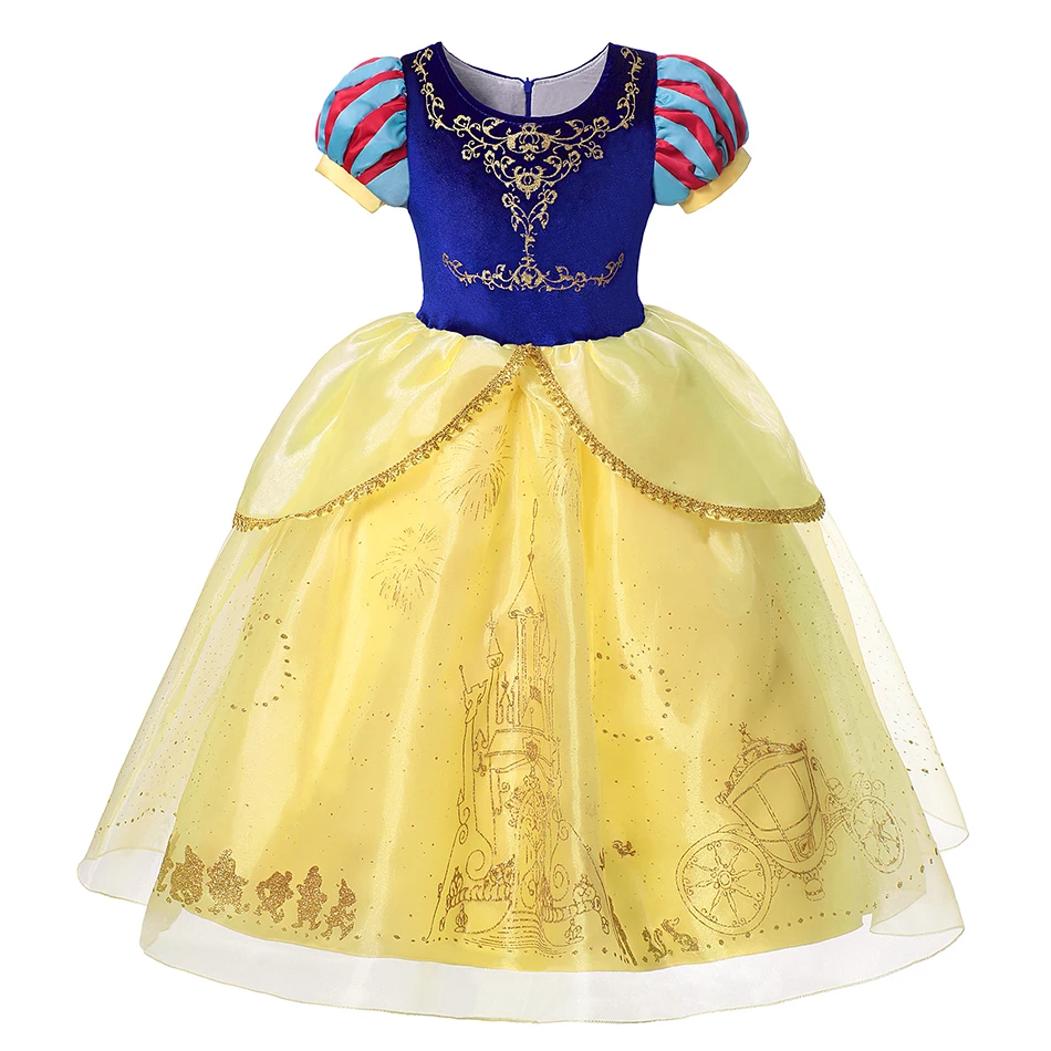 Disney Princess Snow White Dress for Girl Costume Kids Cosplay Puff Sleeves Mesh Ball Gown Clothes Children Party Birthday Dress