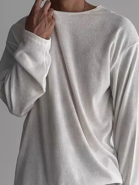 Loose Fit Long Sleeve T-Shirt for Men Linen Silk Sun Protection Hollow out Knitted Youth Fashion round Neck  Color T-Shirt