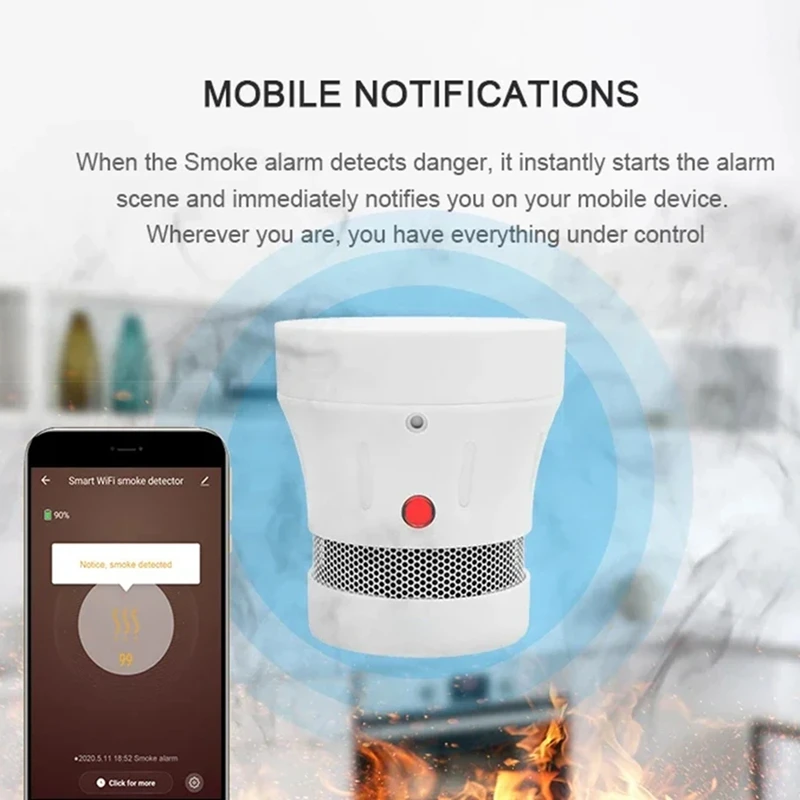 Tuya Smart Life draadloze mini-rookmelder Brandalarm Micro-type slimme rookmelder Hoge gevoelige sensor