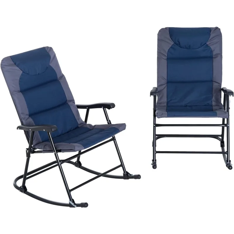 

2 Piece Outdoor Patio Furniture Set with 2 Folding Padded Rocking Chairs, Bistro Style for Porch, Camping, Balcony