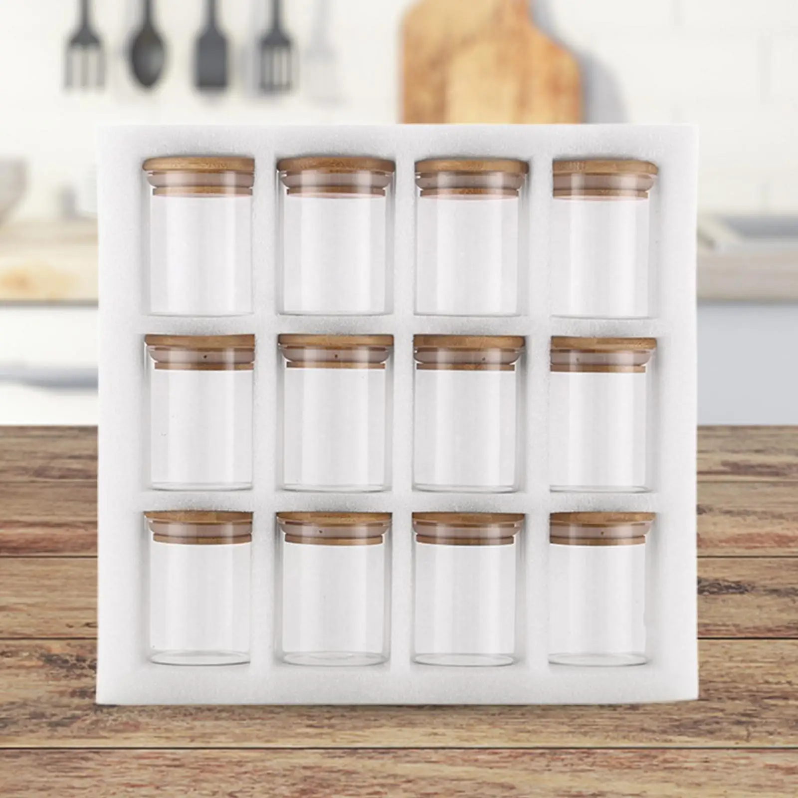 10/12Pcs Glass Storage Jar with Airtight Lid Food Storage Canisters for Spice Cookie Sugar Candy Kitchen Accessories