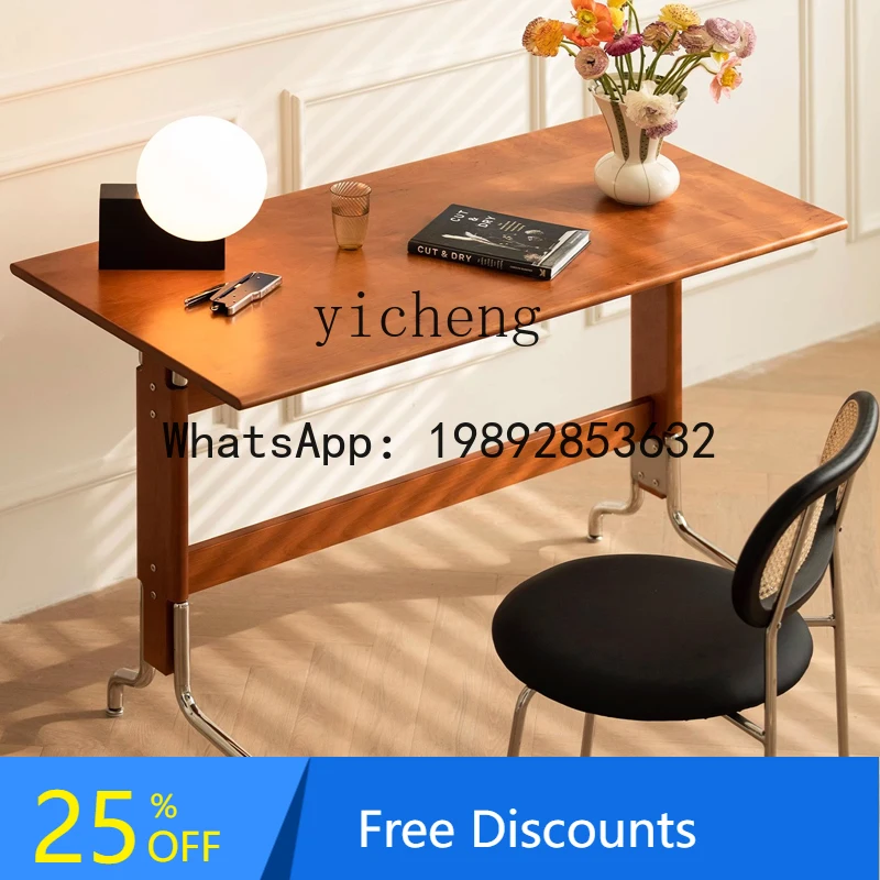 

medieval black solid wood desk retro long table modern simple stainless steel leg office computer desk