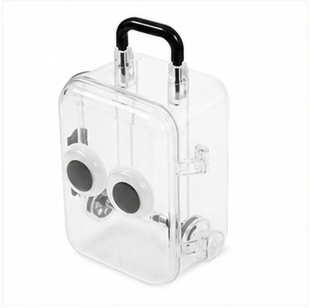 Ultra Small Clear Suitcase Shaped Jewelry Storage Box with Movable Wheels and Detachable Compartment for Jewelry Organization