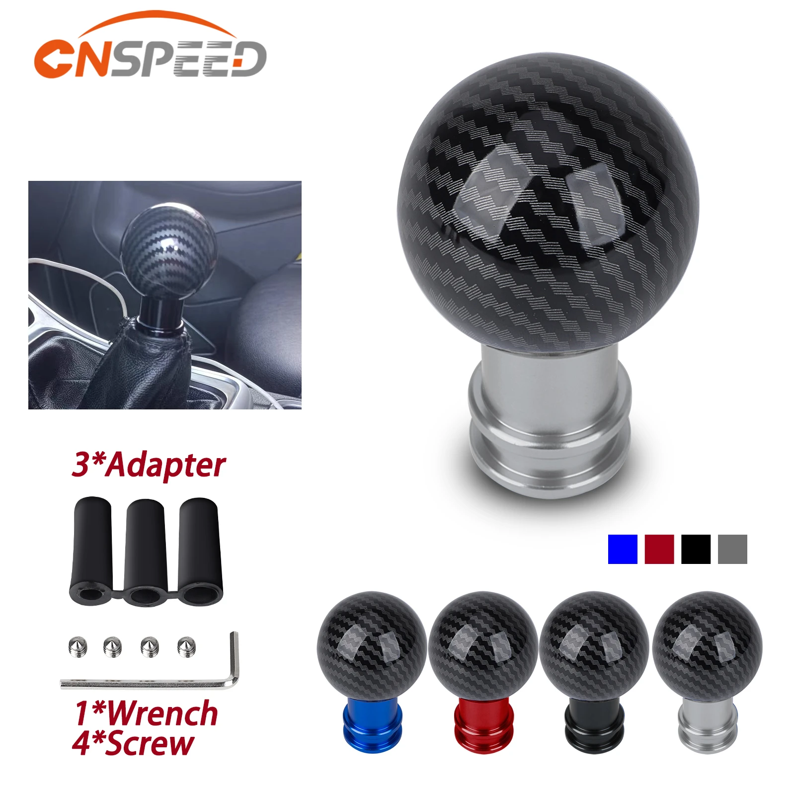 

CNSPEED Car Manual Gear Shift Racing Carbon Fiber Stick Head Knob Aluminum With M8 M10 M12 Adapter Shifter Knob