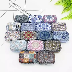 32Pcs(1 Box) Ethnic Style DIY Mini Cover Iron Tin Box Earphone Ring Metal Case / Can/Pill Cute Small Kit/Candy Storage Gift