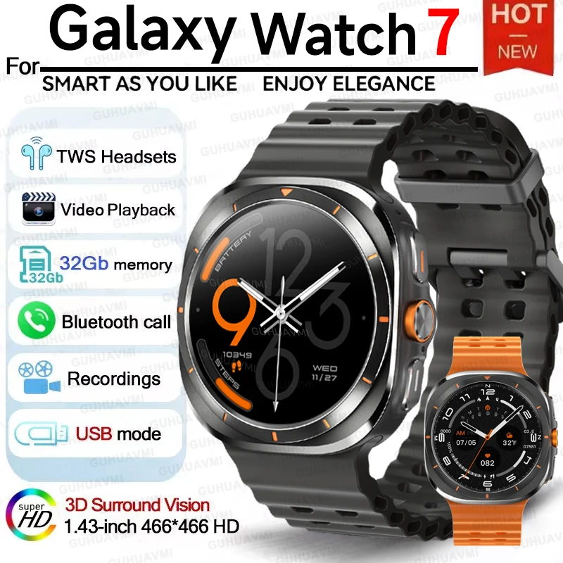 2024 NEW For Samsung Galaxy Watch 7 Ultra Smart Watch Men GPS Trackr 32Gb Memory 3D Surround Vision HD Bluetooth call Smartwatch