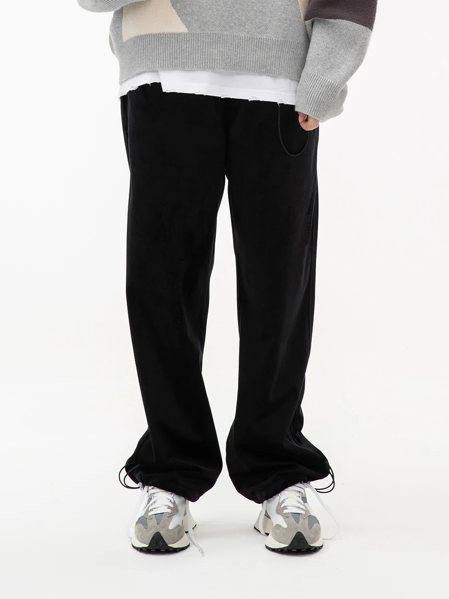 

IMYUI Gold Velvet Corduroy Loose Street Dance Dstring Wide Leg Bla Thi Casual Elastic Cuffed Long Pants