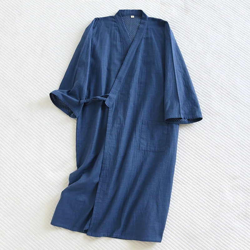 Japanese Kimono Nightgown Men\'s Light and Breathable Spring Autumn Men Long Kimono Pajamas Loose Robe for Men Oversized Bathrobe