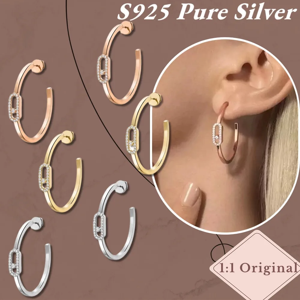 Gleaming original Sterling Silver 925 MOVE UNO LARGE HOOP EARRINGS Luxury woman Jewelry Accessories