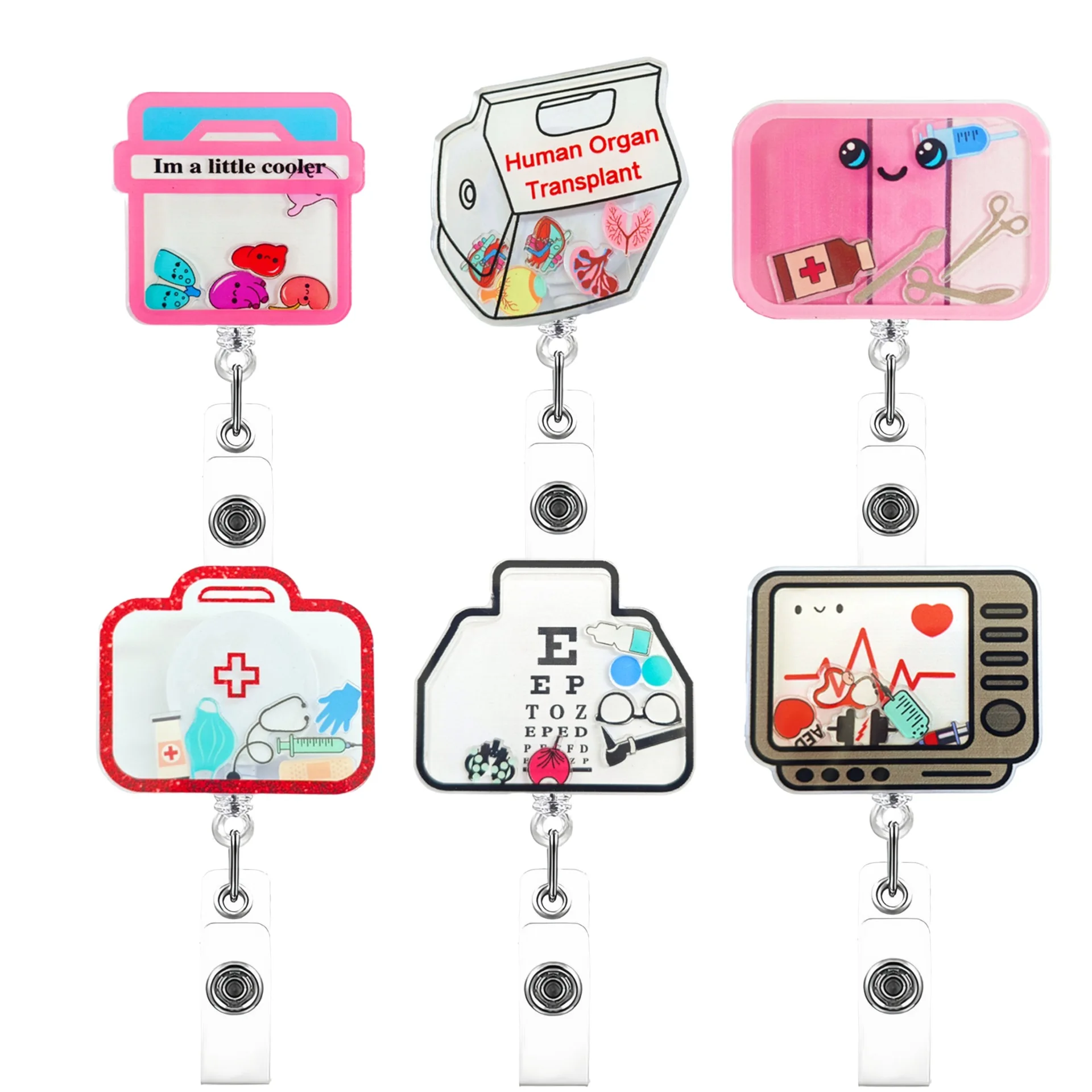 New Arrival 1 Piece Funny Shaker Acrylic Retractable Nurse Badge Reel Anime Medical Tool Doctor Name Tag ID Card Holder Lanyard