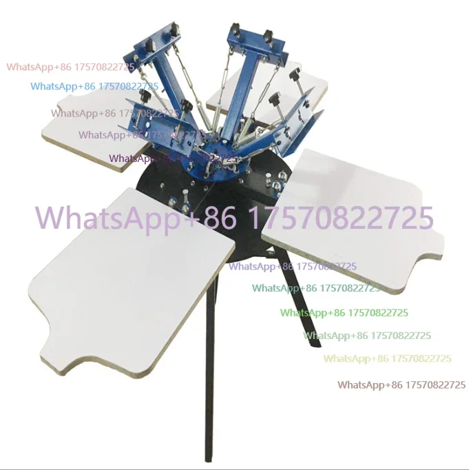 Four Colours Four Stations Flat Screen Printing Machine Manual Rotary Non-woven Garment Pattern Printing Silkscreen Machine