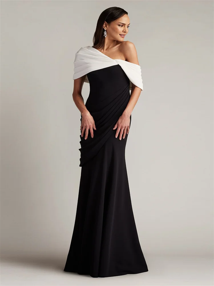 

New Arrival Off The Shoulder Neckline Crepe Straight Evening Dress Open Back Zipper Floor Length Sweep Train Gown For Women 2024