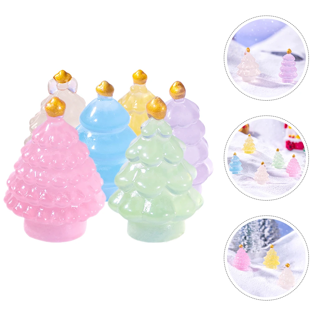 

6 Pcs Glow-in-the-dark Christmas Tree Mini Decor Minature Decorations Miniature Figurines Trees Set for Village Landscape