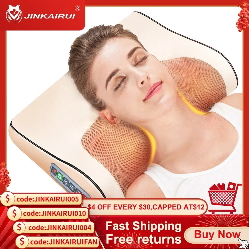 Jinkairui Infrared Heating Neck Shoulder Back Body Electric Massage Pillow Shiatsu Device Cervical Health Massageador Relaxation