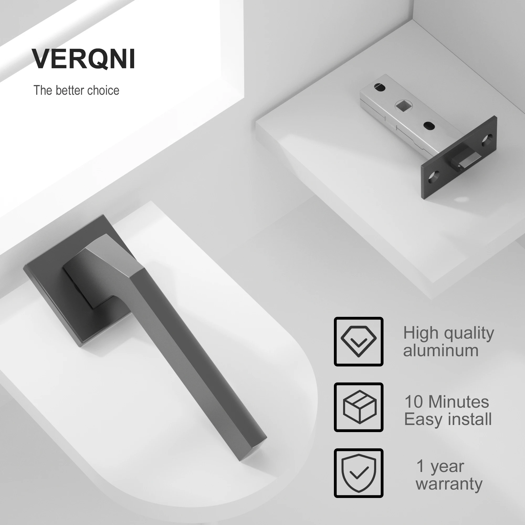 VERQNI MANIGLIE & ACCESSORI HRAB-233 Matte Black Mute Rectangler Modern Aluminium  Door Handle Lock Set