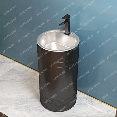 

Round stainless steel, column type washbasin, balcony integrated floor type washbasin