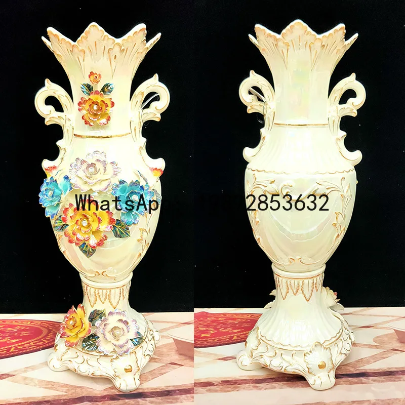 DSA Ceramic Floor Vase Ornament European Style Living Room TV Cabinet Entrance Decoration Relief Gilded Vase