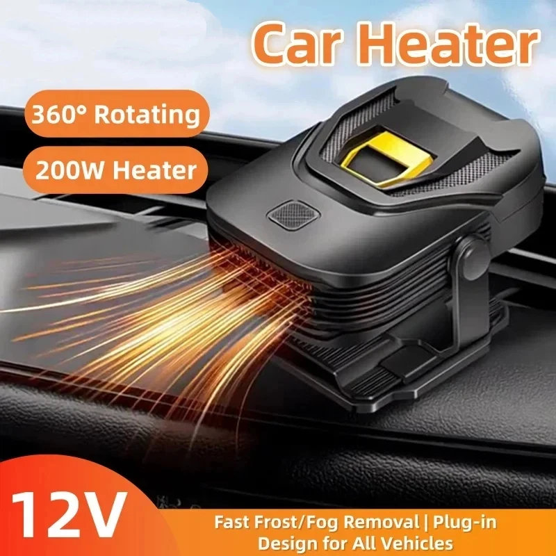 New 2-in-1 12V 200W Car Heater Defroster 360° Rotating Portable Windshield Heater Fast Frost/Fog Removal for All Vehicles