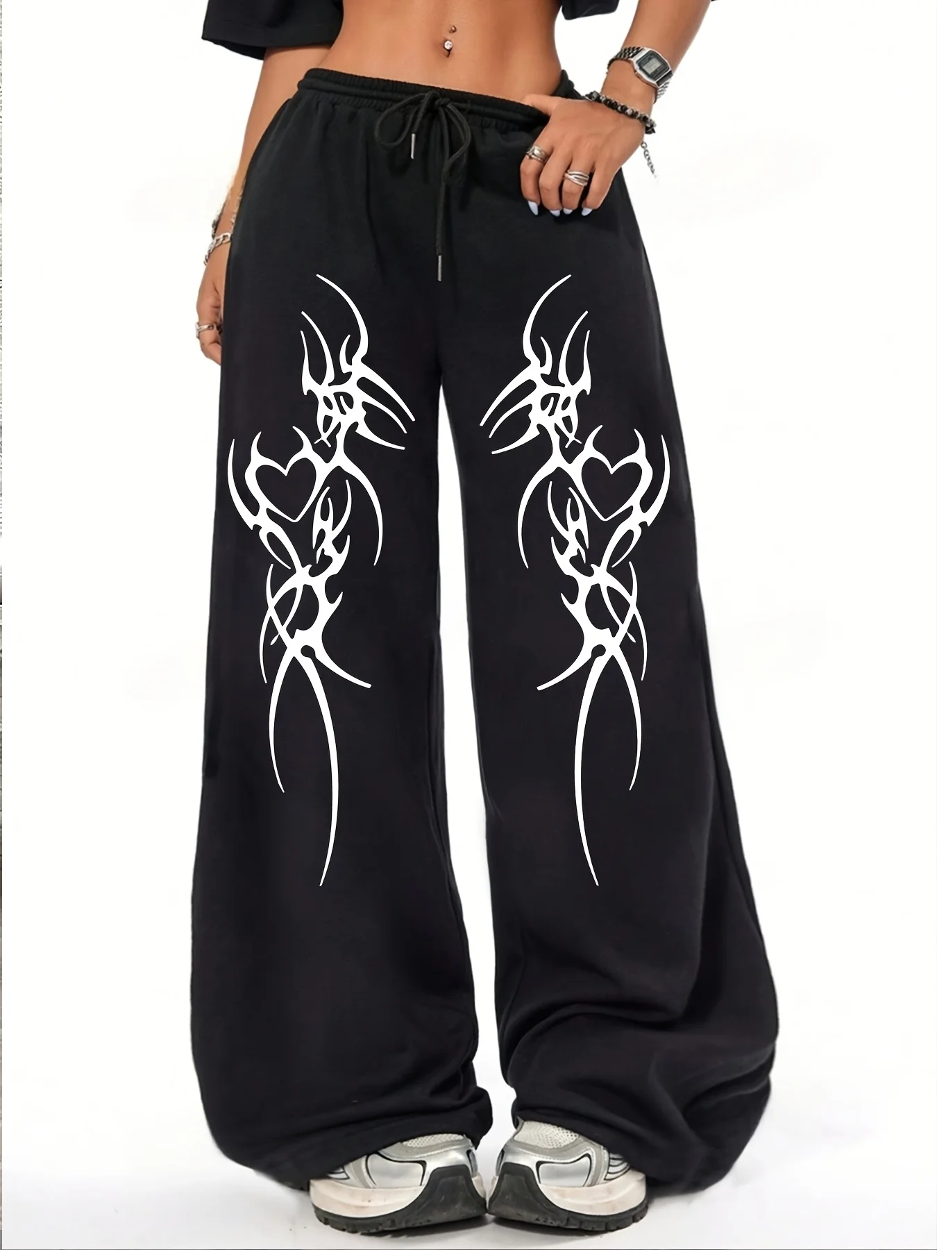 بنطال رياضي نسائي للخريف والشتاء مقاس كبير فضفاض مستقيم من الصوف مع حزام خصر مطاطي ملابس خروج كبيرة الحجم ومتعددة الاستخدامات #1