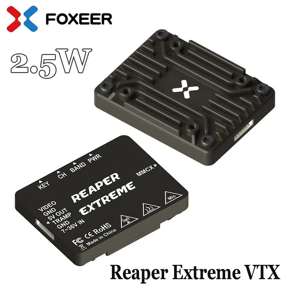 Foxeer Reaper Extreme 2.5W VTX 5.8G 72CH Pitmode 2500mW Build-in Mic CNC Heat Dissipation Shell 2-8S 20X20mm for FPV Long Range