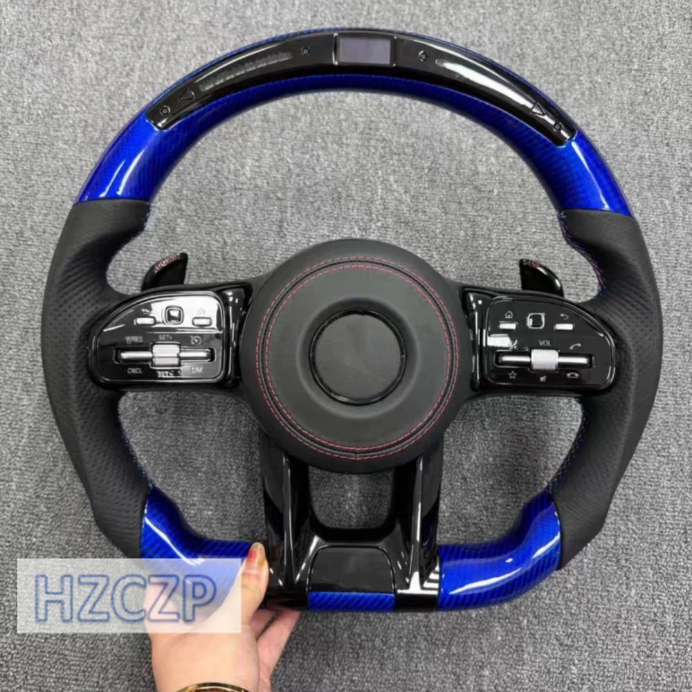 For Mercedes Benz AMG W205 W212 W204 W213 C63 E63 SLK250 A C E CLS Cla 2012-2024 LED forged carbon fiber steering wheel