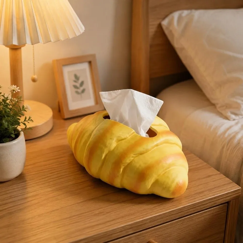 Tabletop Decor Realistic Croissant Tissue Box Funny Food Themed Tissue Box Holder Decorative Bread Shaped Tissue Box Restaurant