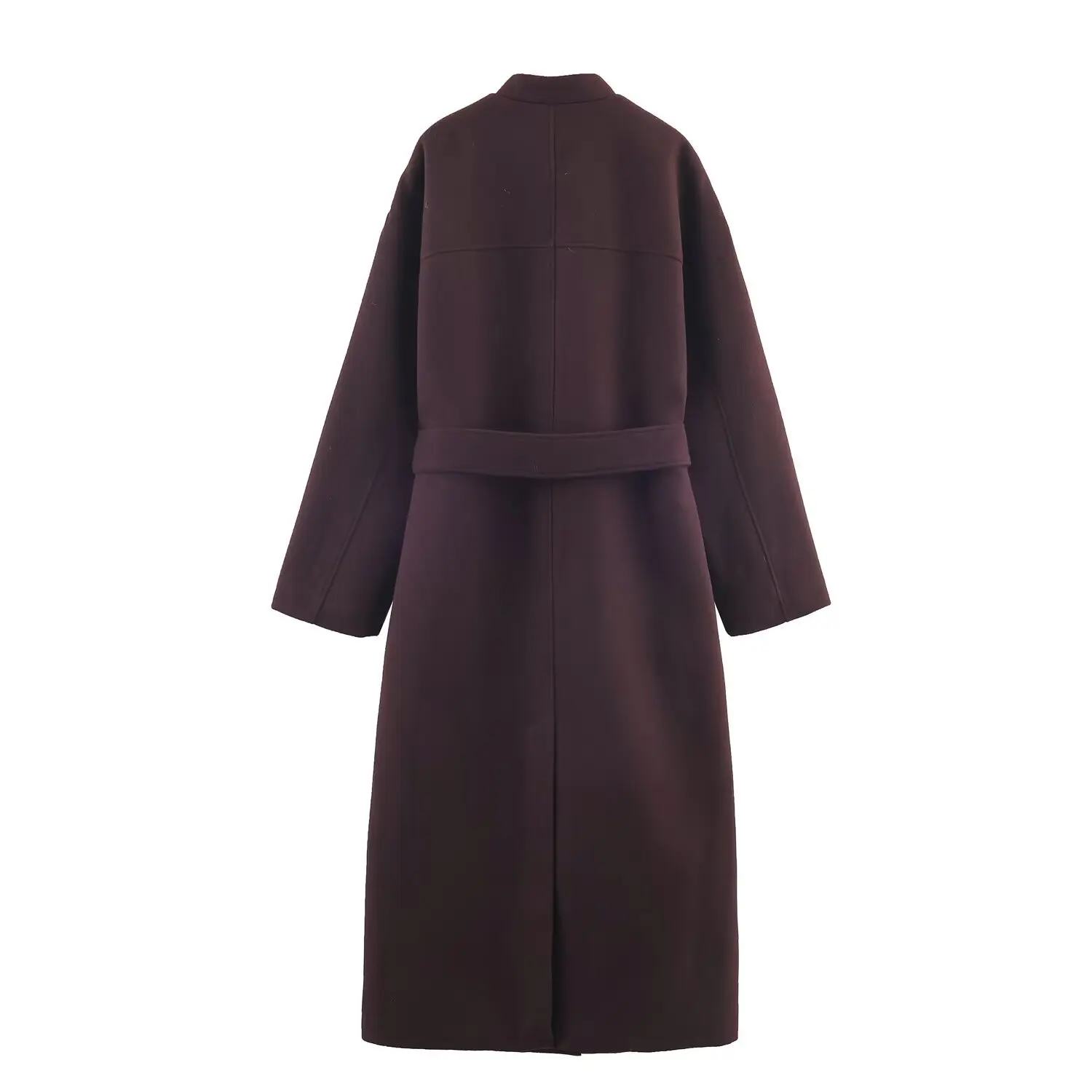 أنيقة الصلبة الدانتيل يصل معطف الصوف الطويل المرأة الوقوف طوق واحدة الصدر معاطف الرجعية مربوط حجم كبير طويل يمزج معطف الصوف