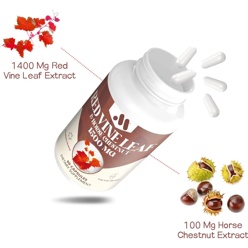 

Red Vine Leaf and Horse Chestnut Extract Capsule Supplement, 60 capsules for healthy veins, circulation, heart, and skin