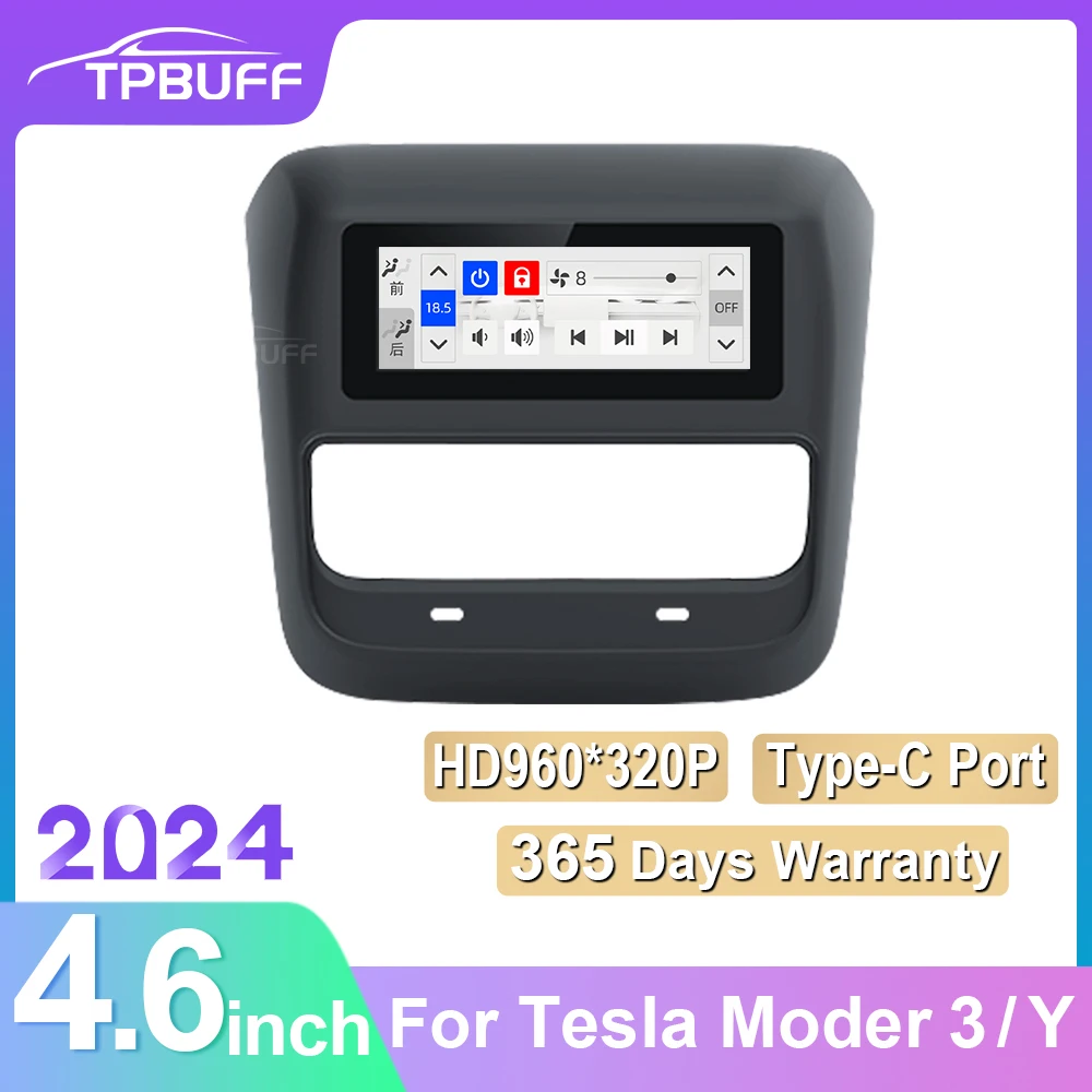 TPBUFF for Tesla Model 3 Y Rear Control Display Multifunction System 4.6-inch IPS HD Touch Screen Type-C