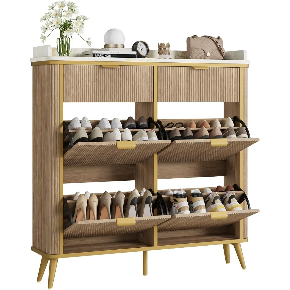 

Groove shoe cabinet with 4 flip drawers and 2 drawers, independent hidden shoe cabinet with adjustable shelves