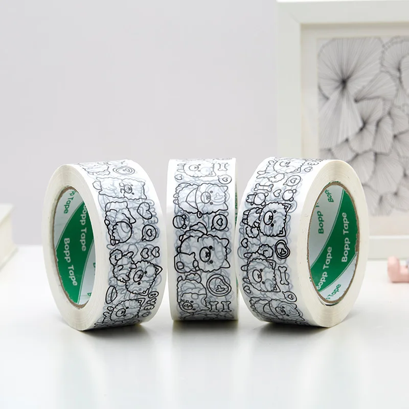 Leuke Hond Print Verpakking Tape 4.5Cm X 100M Transparante Tapes Self Sealing Tape Voor Gift Box Koerier Pakket levert