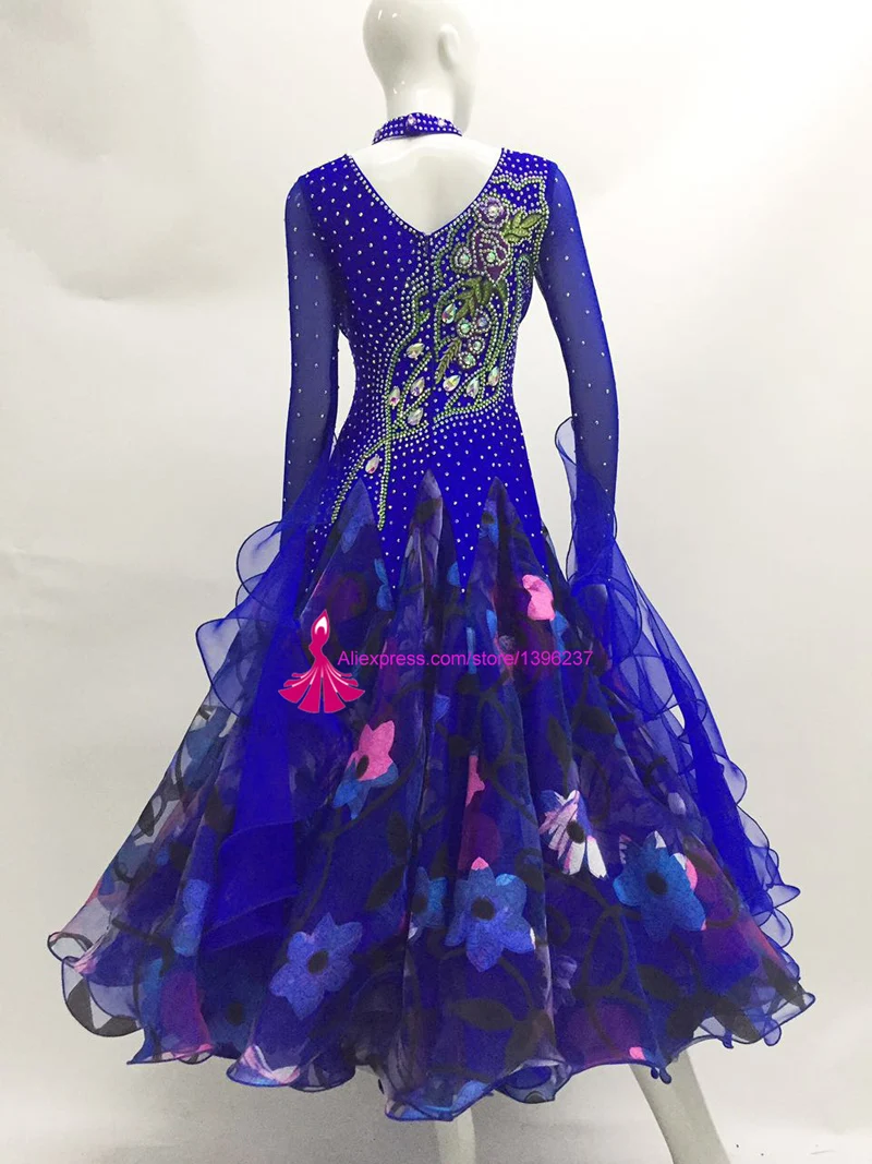 Standard Ballroom Dance Competition Dresses Lady's High Quality Custom Made Royal Blue Stage Tango Waltz Dancing Dress