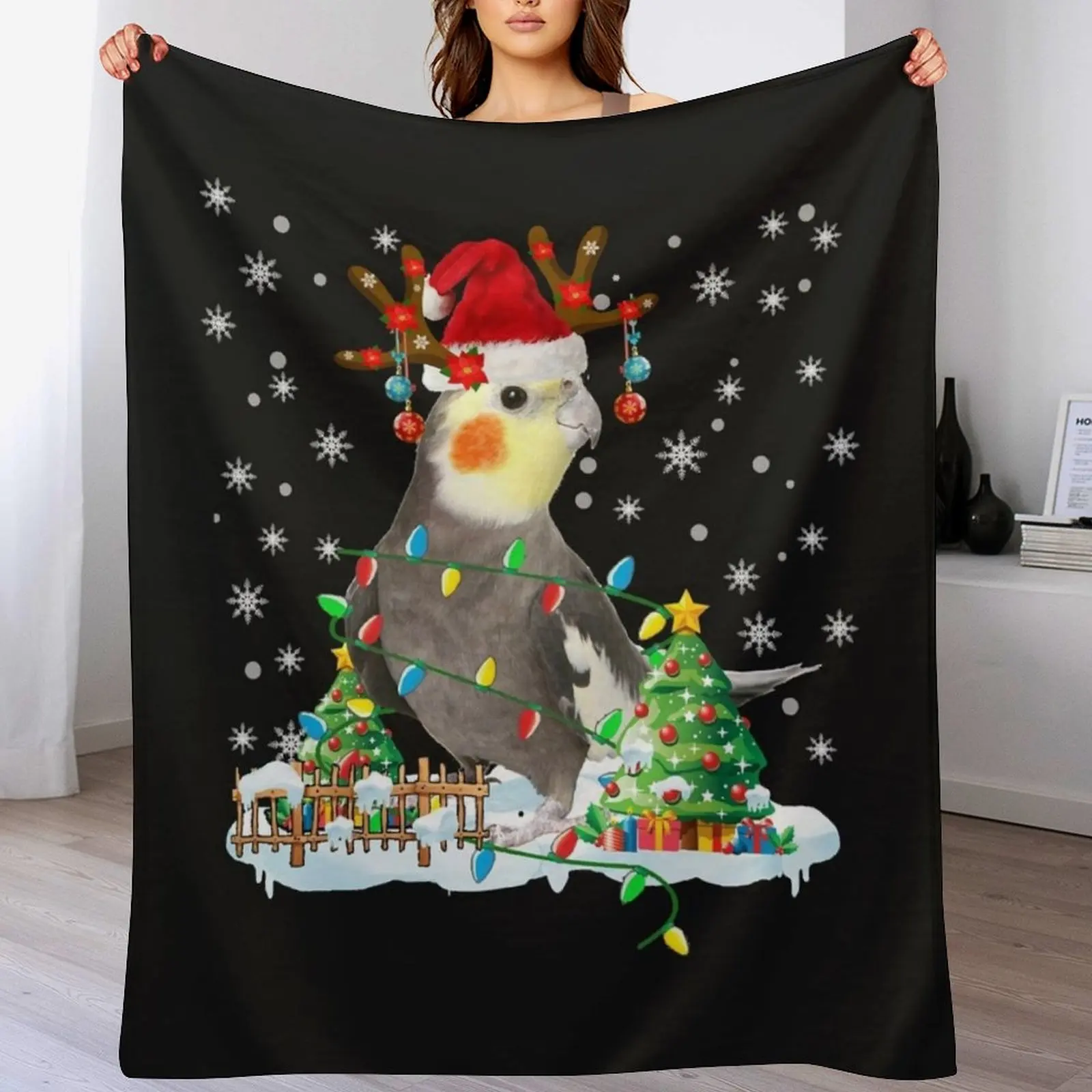 Christmas Cockatiel Lover Santa Christmas Lights Long Sleeve T-Shirt. Throw Blanket Warm Napping Blanket for Office Couch Bed