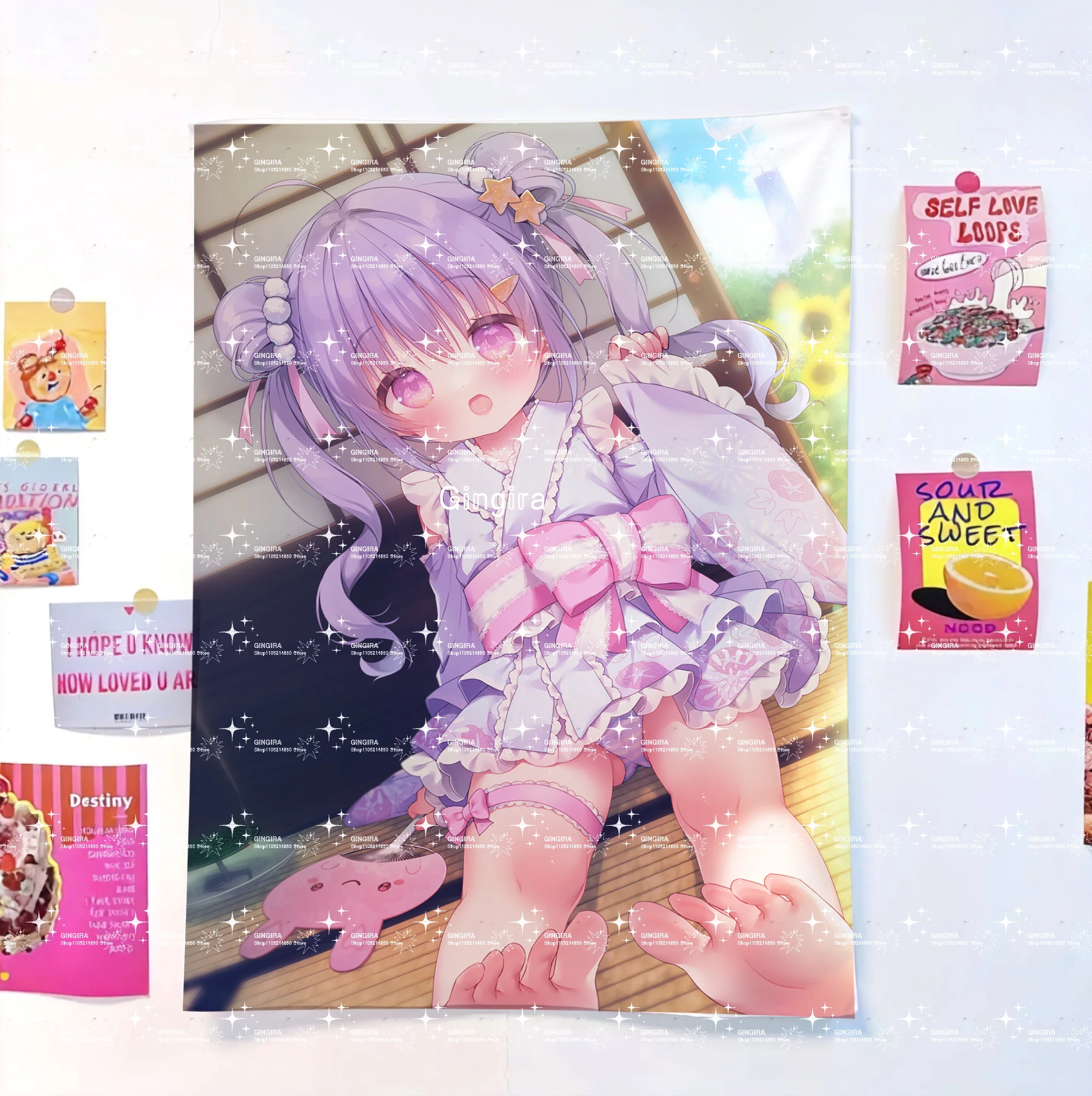 kawaiii girl Summer Kimono tapestries, kawaii room decoration wall-hanging fabrics, and indoor hanging ite cutecore room decorat