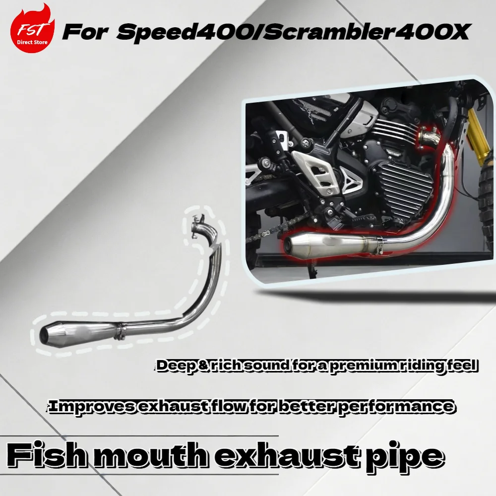 For Speed 400 & Scrambler 400X High Performance Right Side Single Exit Small Fish Mouth Low Position Exhaust Pipe Accessories