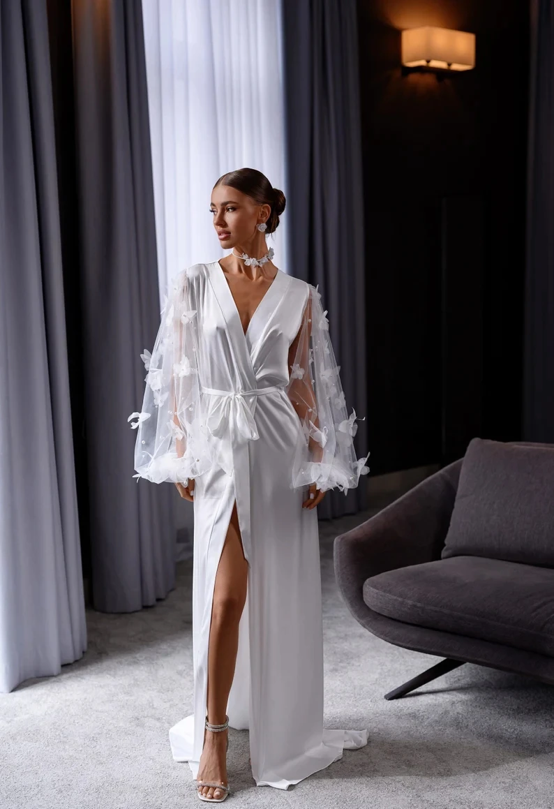 Sexy Butterfly Bride Robe And Nightgown Long Sleeve Bridal Gowns Photo shoot Maternity Dressing Gown for Photography