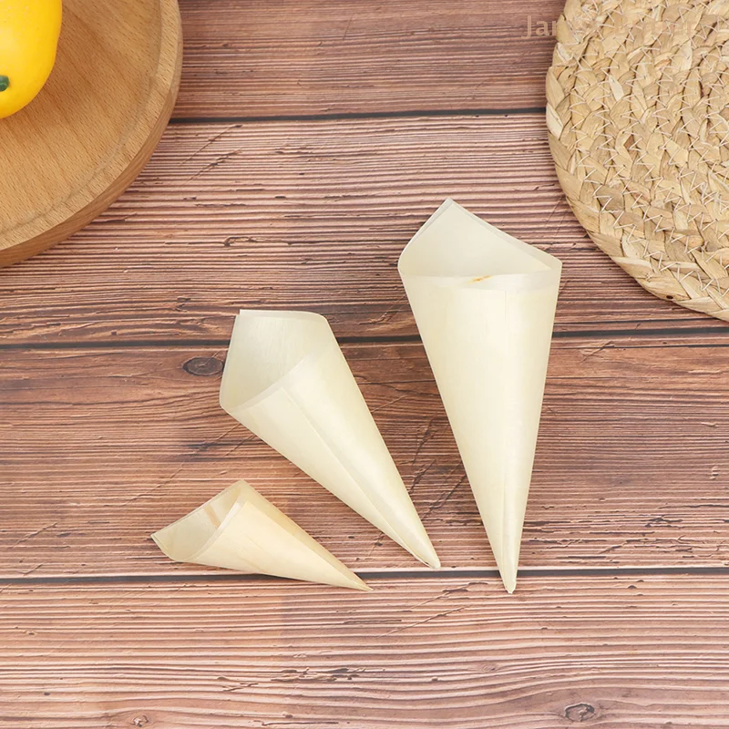 50pcs Disposable Wood Appetizer Cones Ice Cream Cone Cups Party Candy Cones For Party Foods Snacks Nibbles