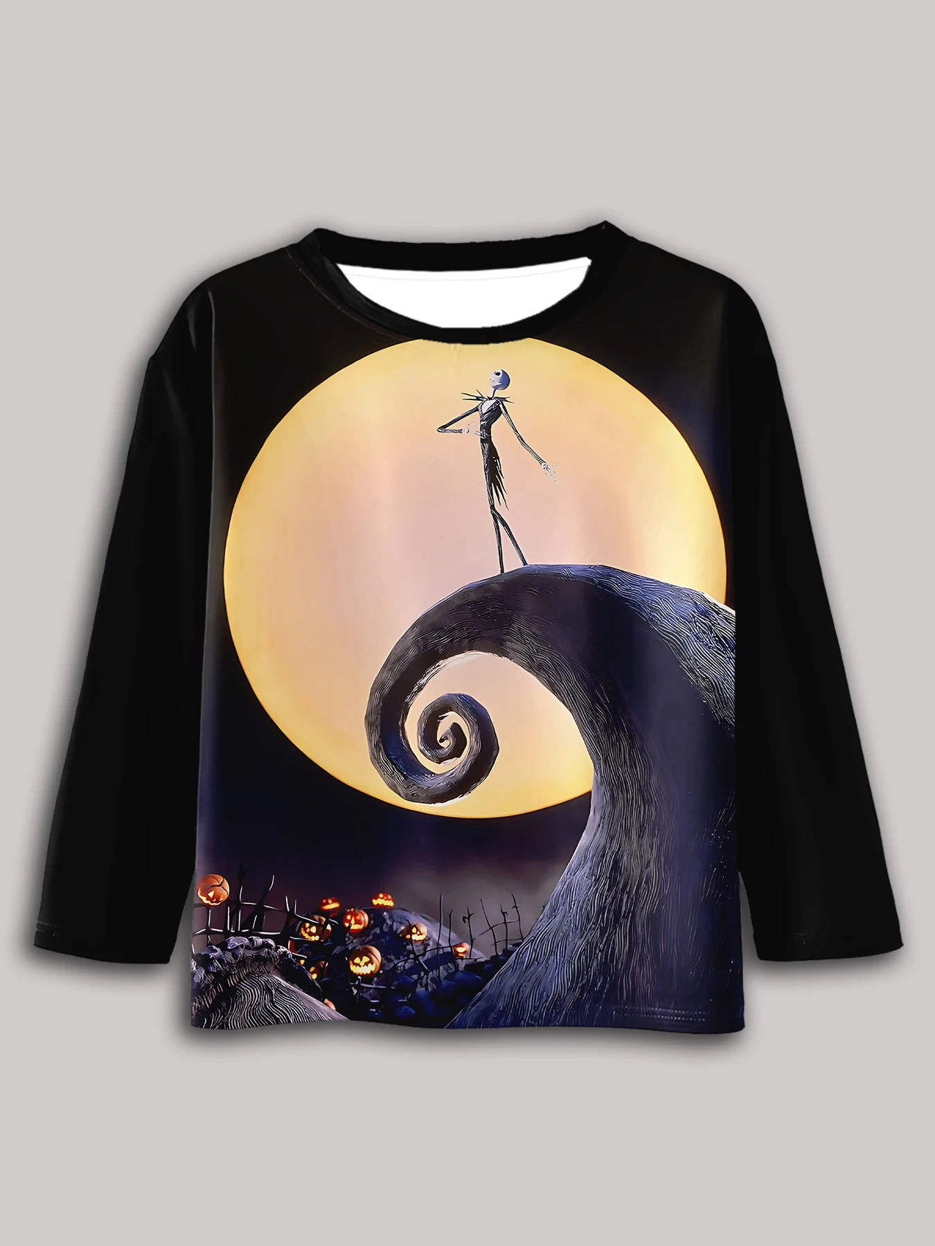 3D Print Cartoon Jack Skellington Children T-Shirt Long Sleeve Spring Fall Clothes Casual Round Neck Boys and Girls Tops