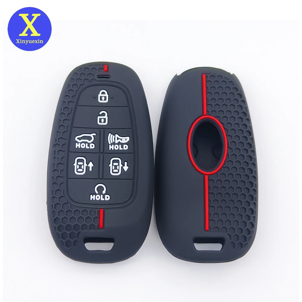 Xinyuexin Silicone Smart Key Fob Case Cover for Hyundai Tucson Santa Fe 7 Button Remote Key Fob Holder Protection 2 Pcs/lot